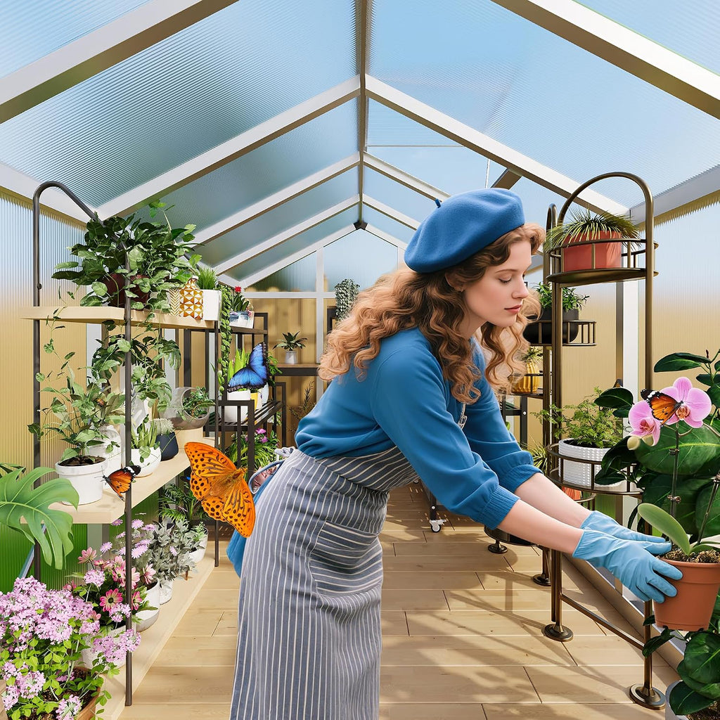 6X10 FT Greenhouse for Outdoors, Large Walk-in Polycarbonate Greenhouse Kit, Aluminum Frame, Lockable Door, Roof