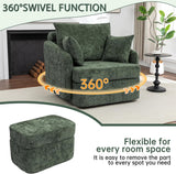 Modern Swivel Lounge Chair and Ottoman — Green Chenille