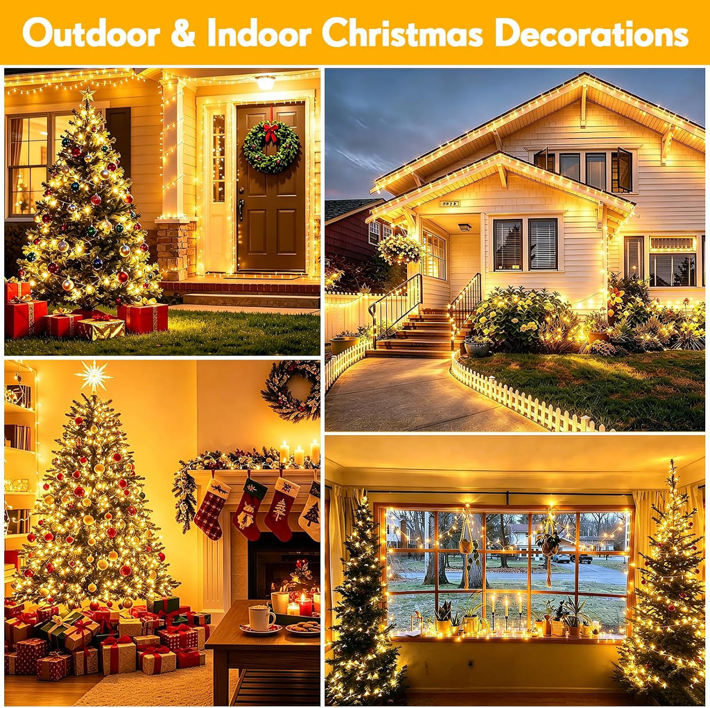 200 FT 500 LED Christmas Lights Outdoor Fairy Lights Plug In Extra Long String Lights Clear Wire Waterproof 8 Modes