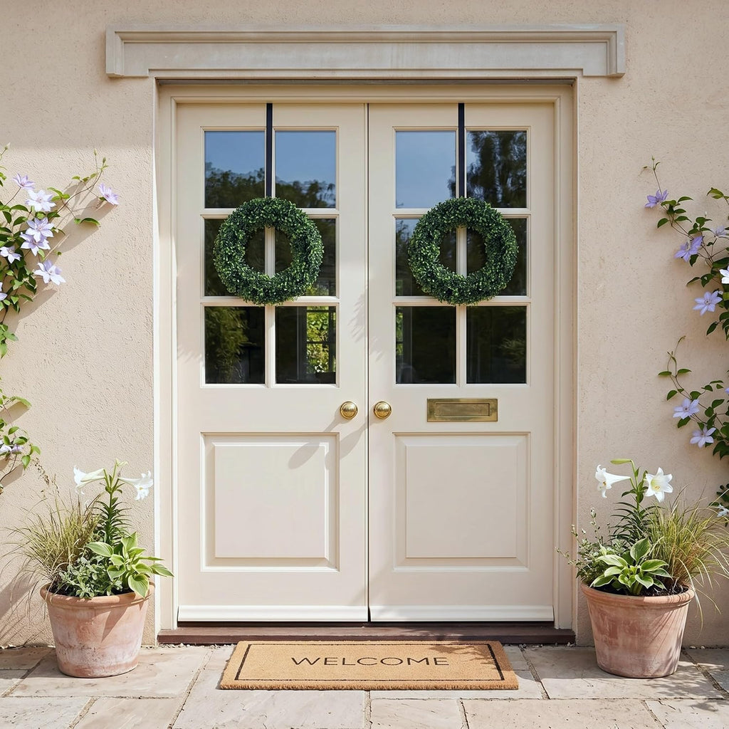 Round Boxwood Wreath for Front Door, Green, 19.5" x 2.5"