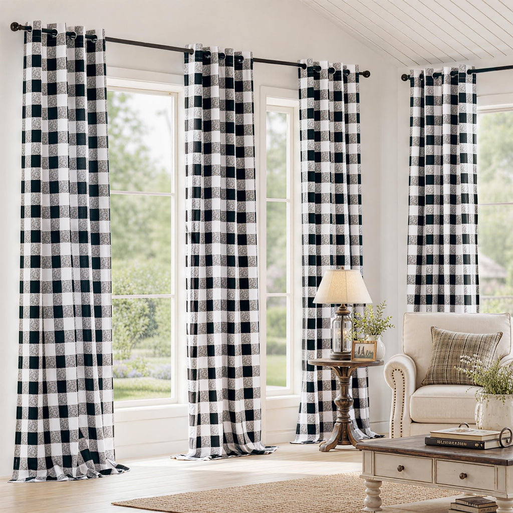 Buffalo Plaid Blackout Curtains 2 Panels W52 x L84, Black