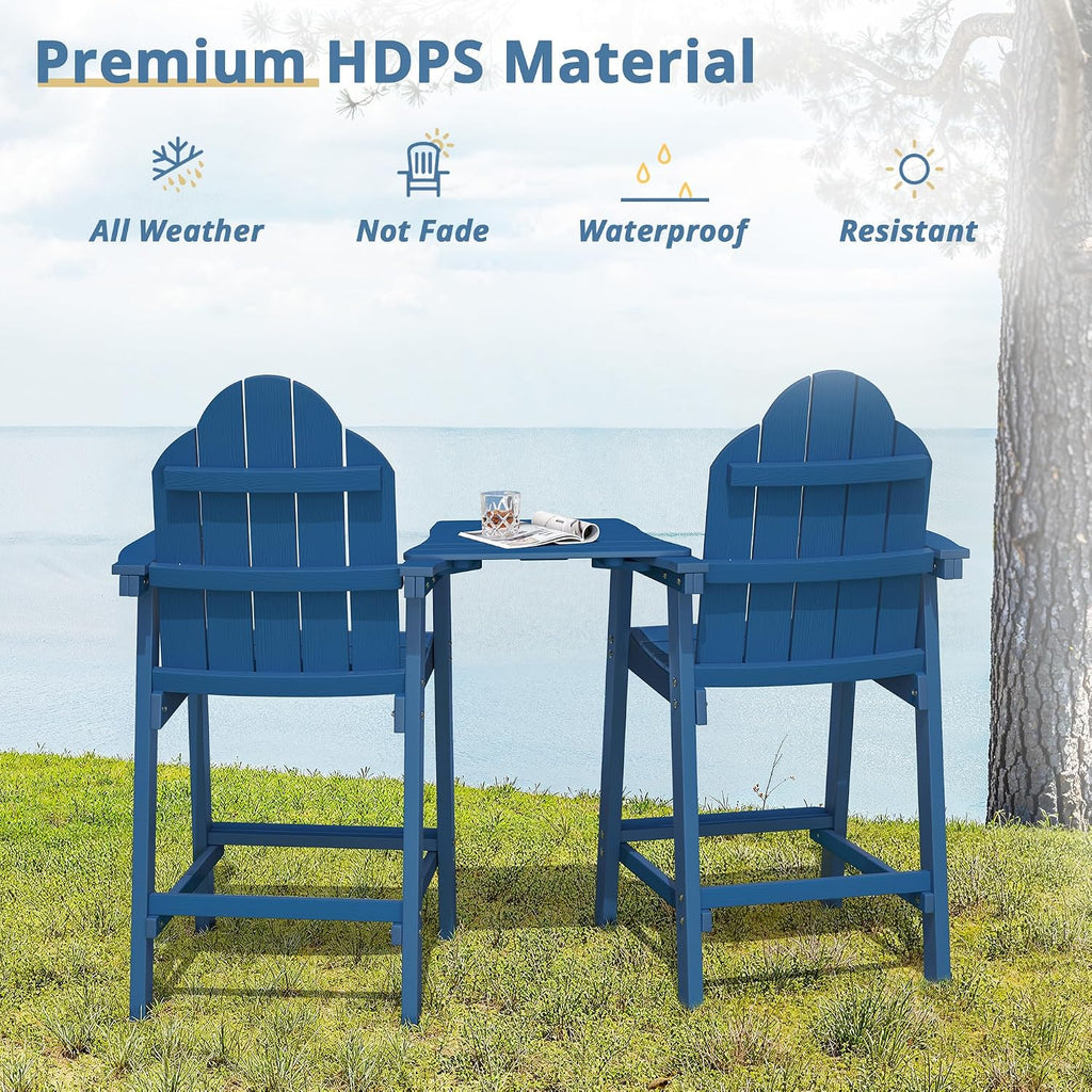 Tall Adirondack Chair Set of 2, HDPS Bar Height Chairs, Navy Blue | All-weather-resistant, reinforced aluminum legs