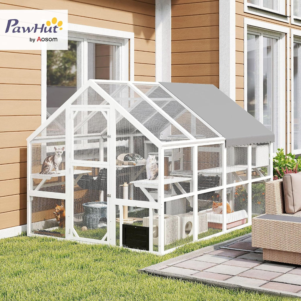 110" L Large Catio Outdoor Cat Enclosure for Multiple Kittens White