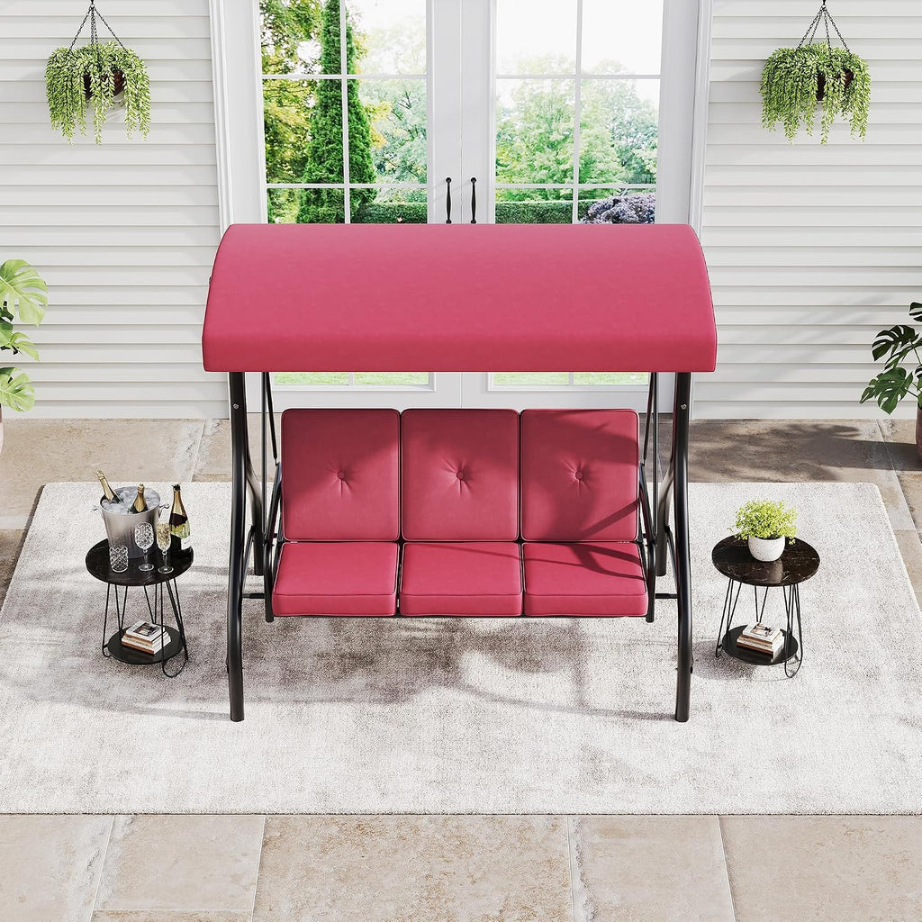 3-Seat Patio Porch Swing with Stand, Convertible Outdoor Swing Bed with Adjustable UV-Resistant Waterproof Canopy