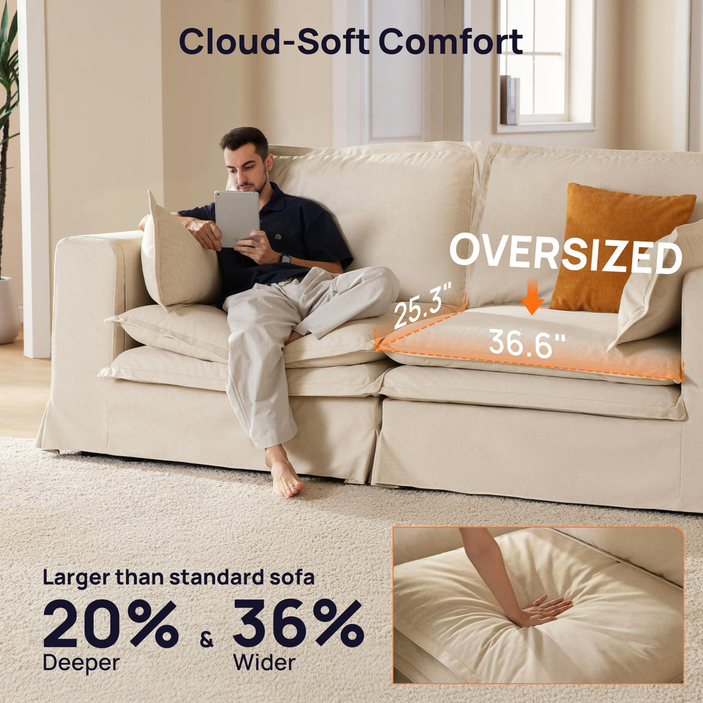 125" Washable Oversize Modular Sectional Sofa Couches, Beige