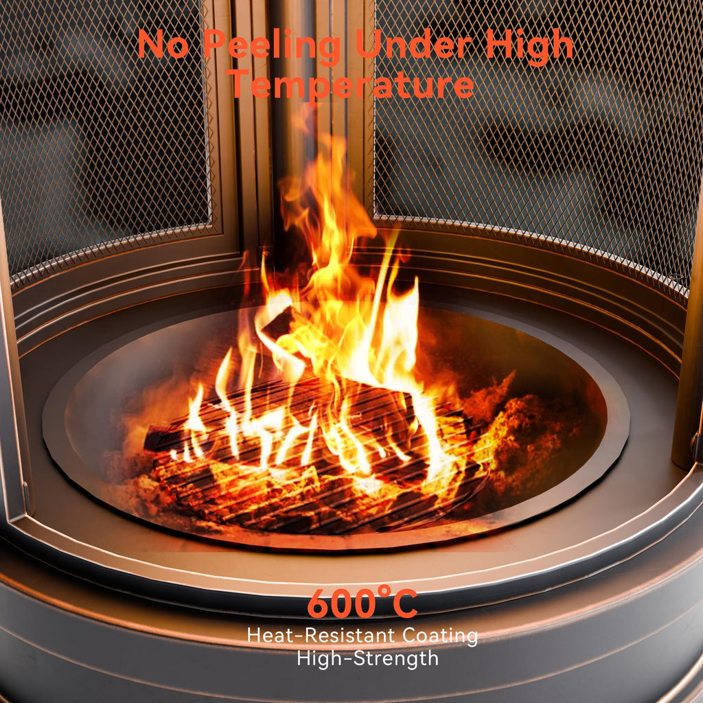 Metal Outdoor Fire Pit for Outside Wood Burning, 24 Inch Chiminea Outdoor Fireplace with Adjustable Grill Tray, Spark