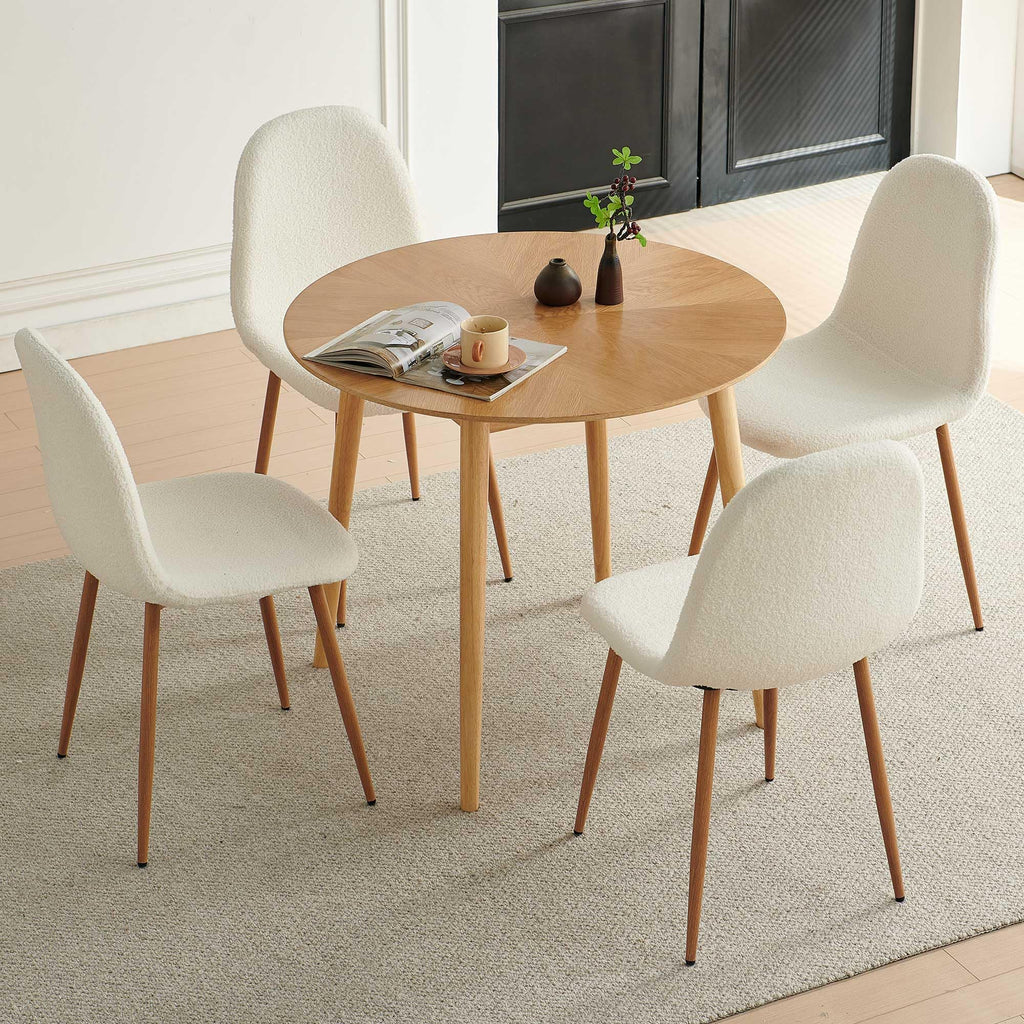 Round Dining Table for 2-4, Mid Century Modern 35 Inch Round Kitchen Table, Space Saving Small Dining Table with Oak