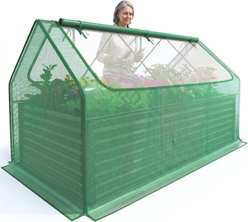 Large Raised Garden Bed with Cover 8x4x2 ft | Galvanized Raised Beds for Gardening Vegetables with Cover Metal