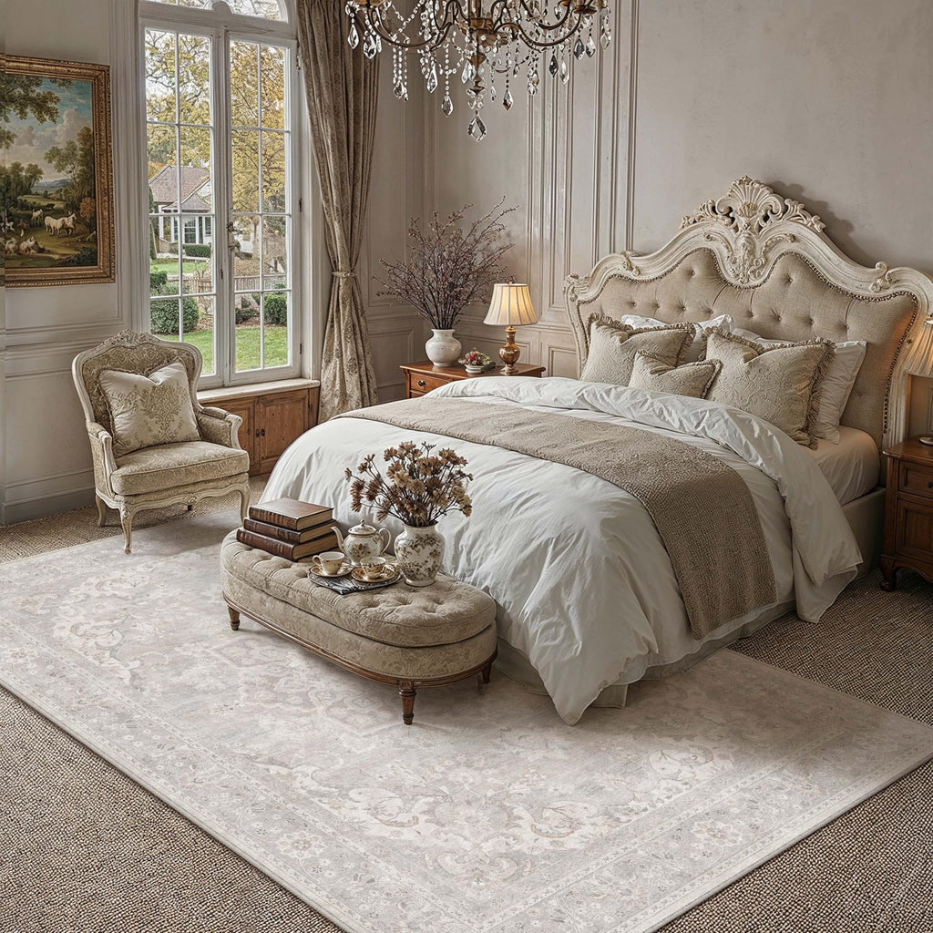 8x10 Area Rug Washable Grey Vintage Oriental Medallion