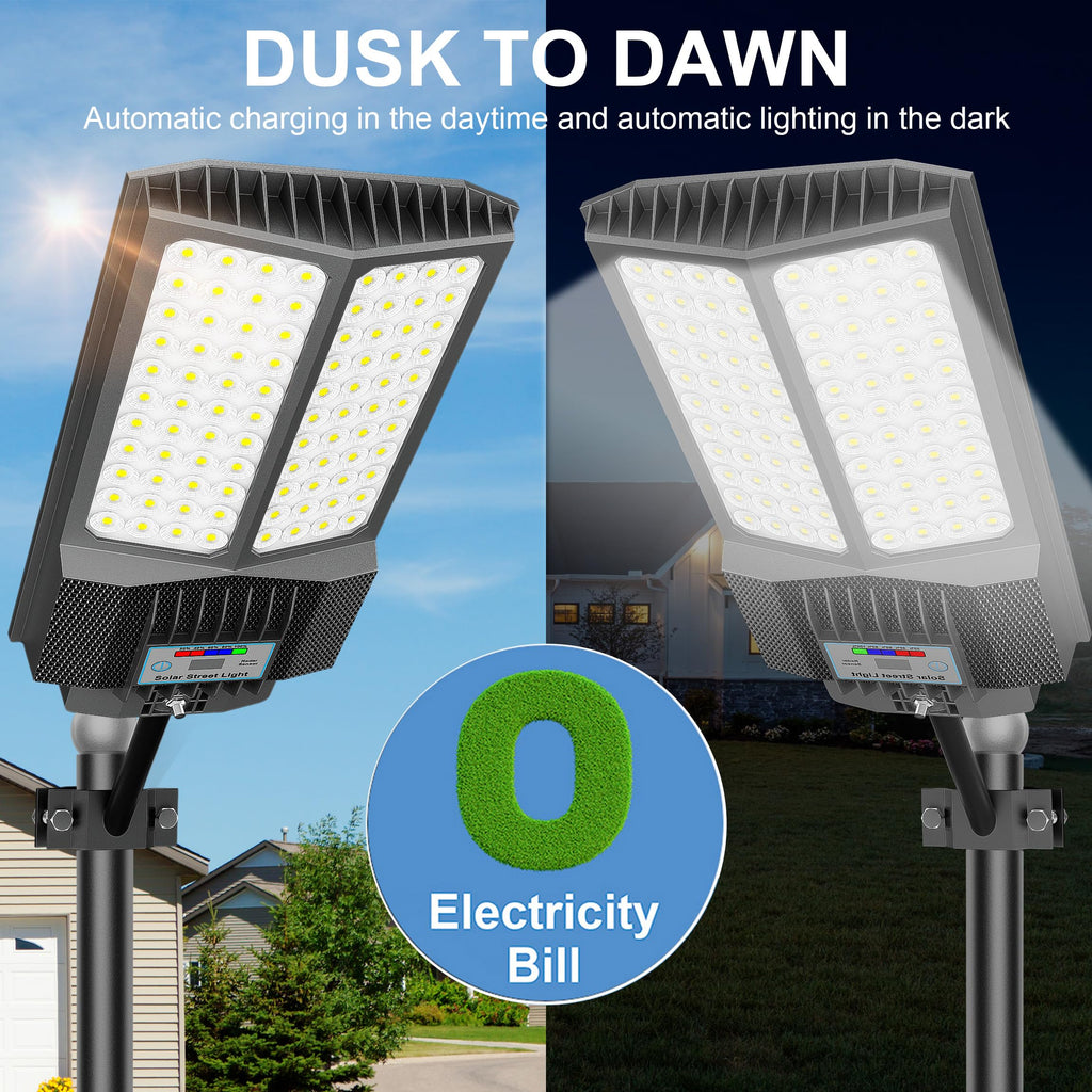 Solar Street Lights Outdoor, Solar Parking Lot Lights Commercial Street Light Dusk to Dawn, 7000K LED Security Flood