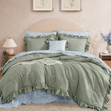 Queen Comforter Set - 7 Pieces Ruffle Sage Green Bedding Sets