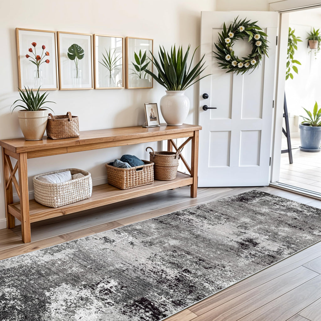 3x12 ft Long Hallway Runner Rug Non-Slip Washable Carpet Runner Entryway Bathroom Modern Abstract Neutral Low-Pile