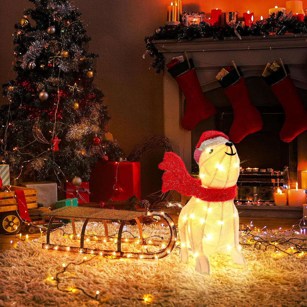 Sleigh Polar Bear Outdoor Christmas Decorations, 2.5 FT Pre-Lit Holiday Decor with 102 LED Warm White Light, Lighted