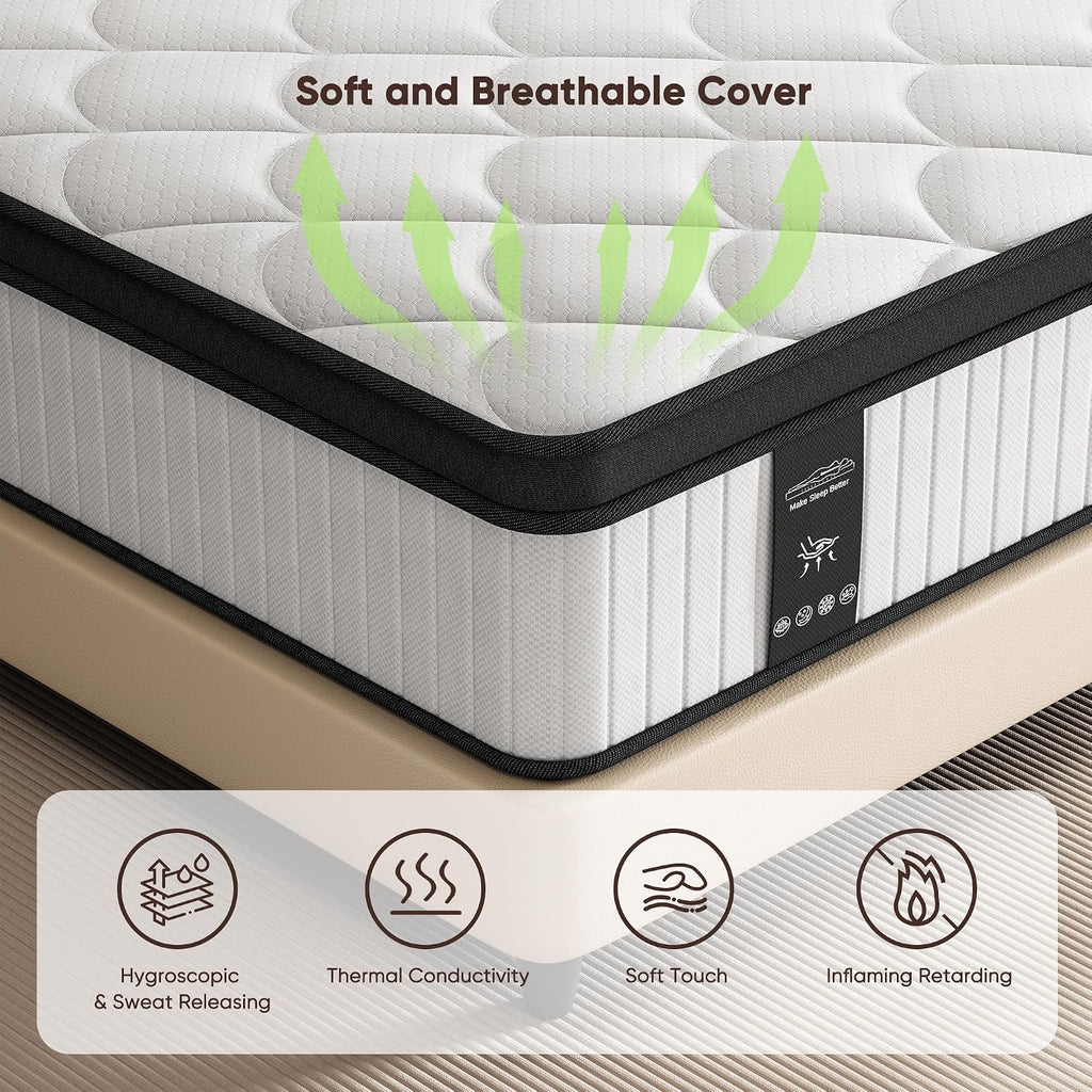King Size Mattress, 12 Inch Hybrid Mattress King Size in a Box, Medium Firm | King Mattress with Cooling Gel Memory