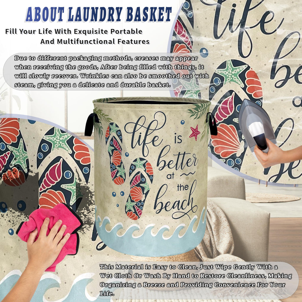 Funny Beach Laundry Basket Oxford Cloth Foldable Hamper 18.9x16.5 Inch