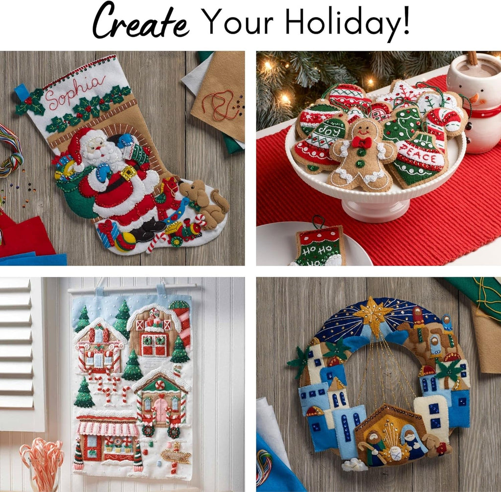 Felt Applique 18" Stocking Making Kit, Sledding with Santa