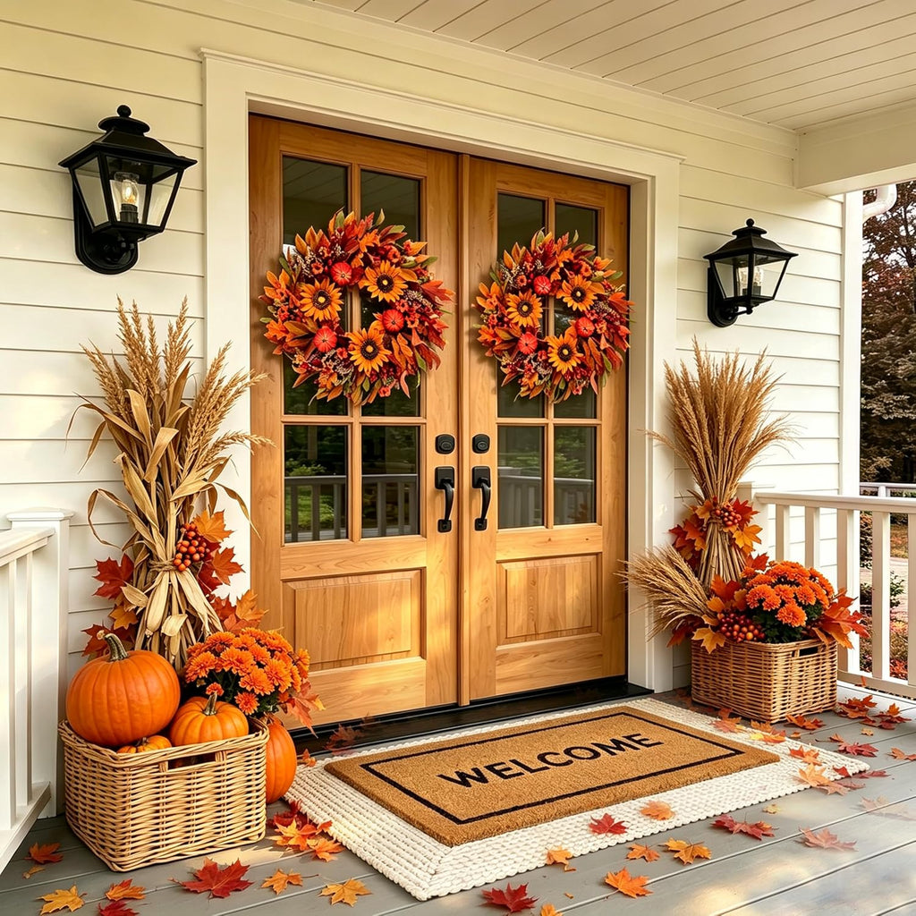 Fall Harvest Wreaths for Front Door - Farmhouse Thanksgiving Wreath Decor