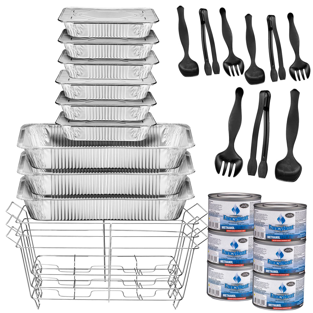Disposable Chafing Dish Buffet Set, Food Warmers for Parties, Complete 33 Pcs of Chafing Servers with Covers