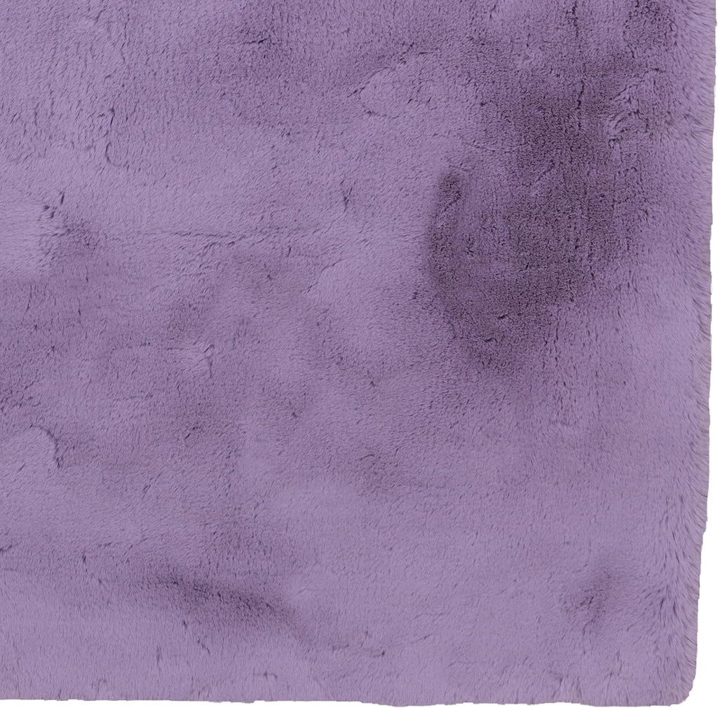 Haven Lux Soft Faux Rabbit Lavender Solid Colored Area Rug