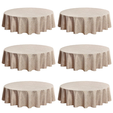 Faux Linen Round Tablecloths 60 Inches - 6 Pack Neutral Table Clothes Faux Burlap Table Covers, Party, Farmhouse