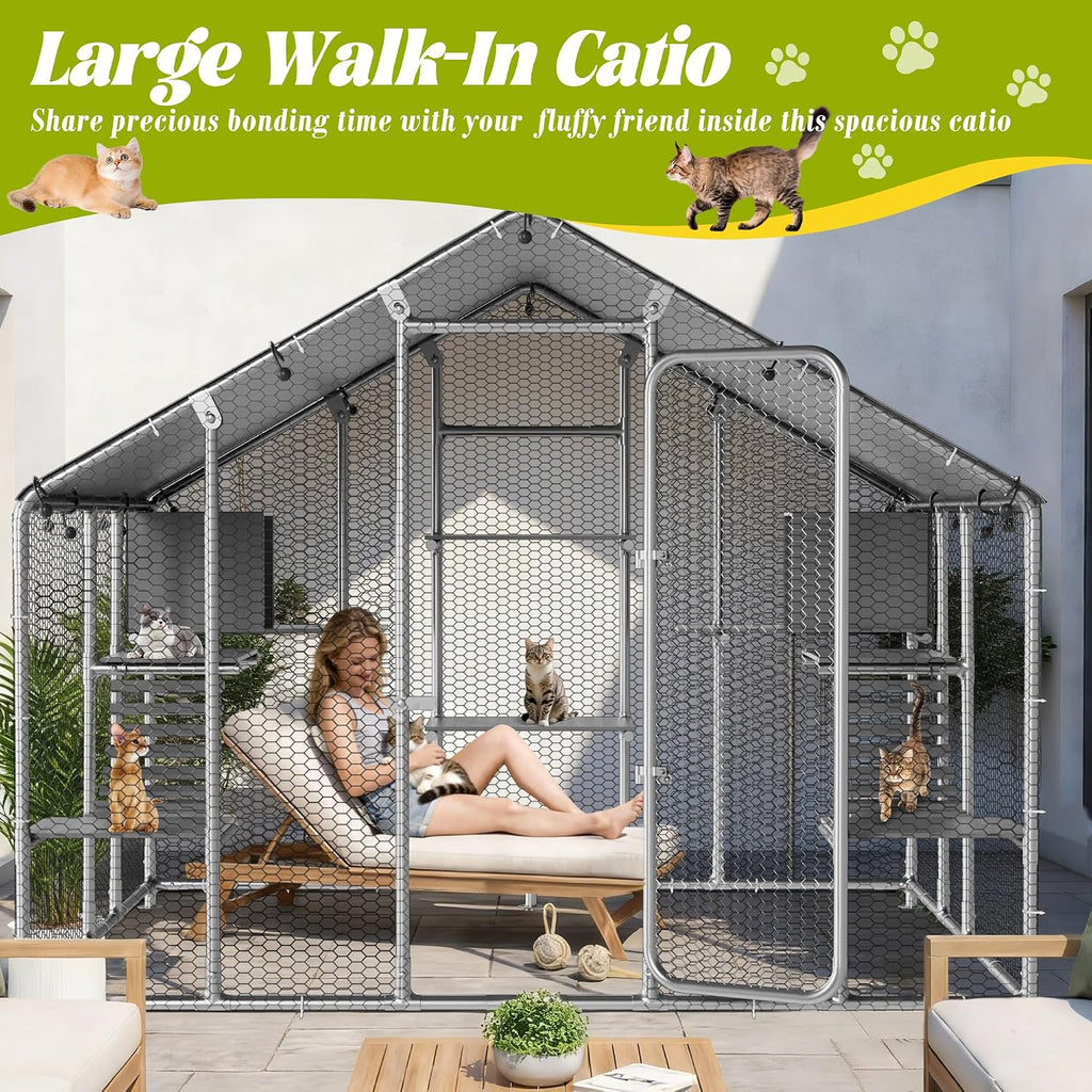95" Extra Large Catio Outdoor Cat Enclosure for Multiple Cats