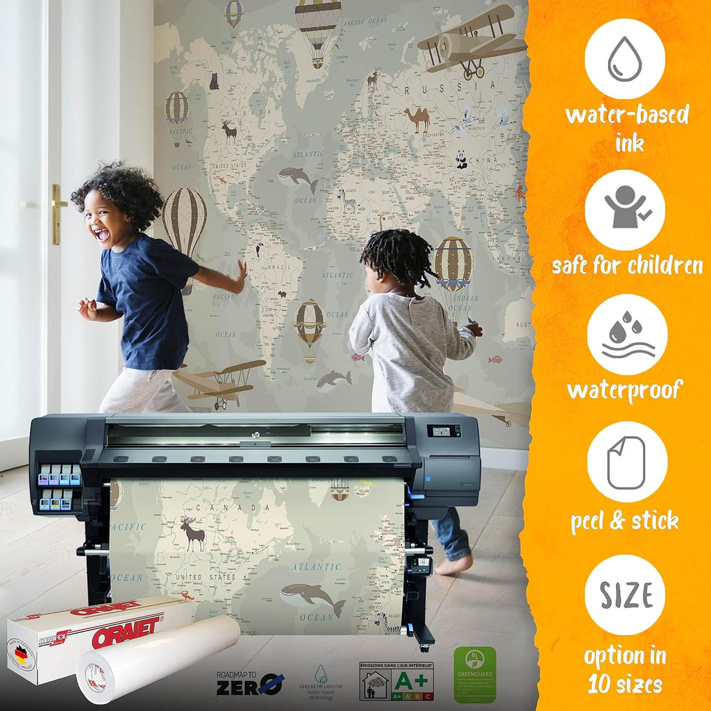 Kids World Map Wallpaper with Animals-Peel and Stick Educational Decals-Nursery Murals for Baby, Toddlers, Boys, Kids