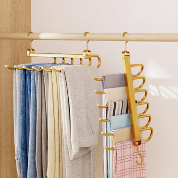 Pants Hangers, 2 Pack Golden Metal Alloy Hangers Closet Organizer, Sturdy Space-Saving Clothes Pants Hangers, Closet