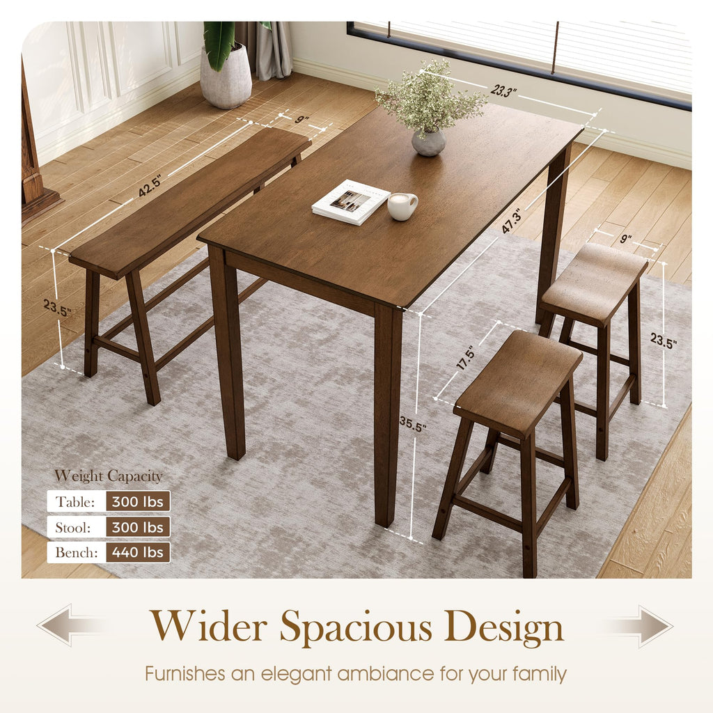 Solid Wood Counter Height Table and Chairs, Rustic Caramel