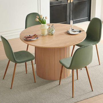 Dining Table Set for 4, Mid Century Modern 47 Inch Wooden Round Dining Table Set, Space Saving (Table + 4 Green