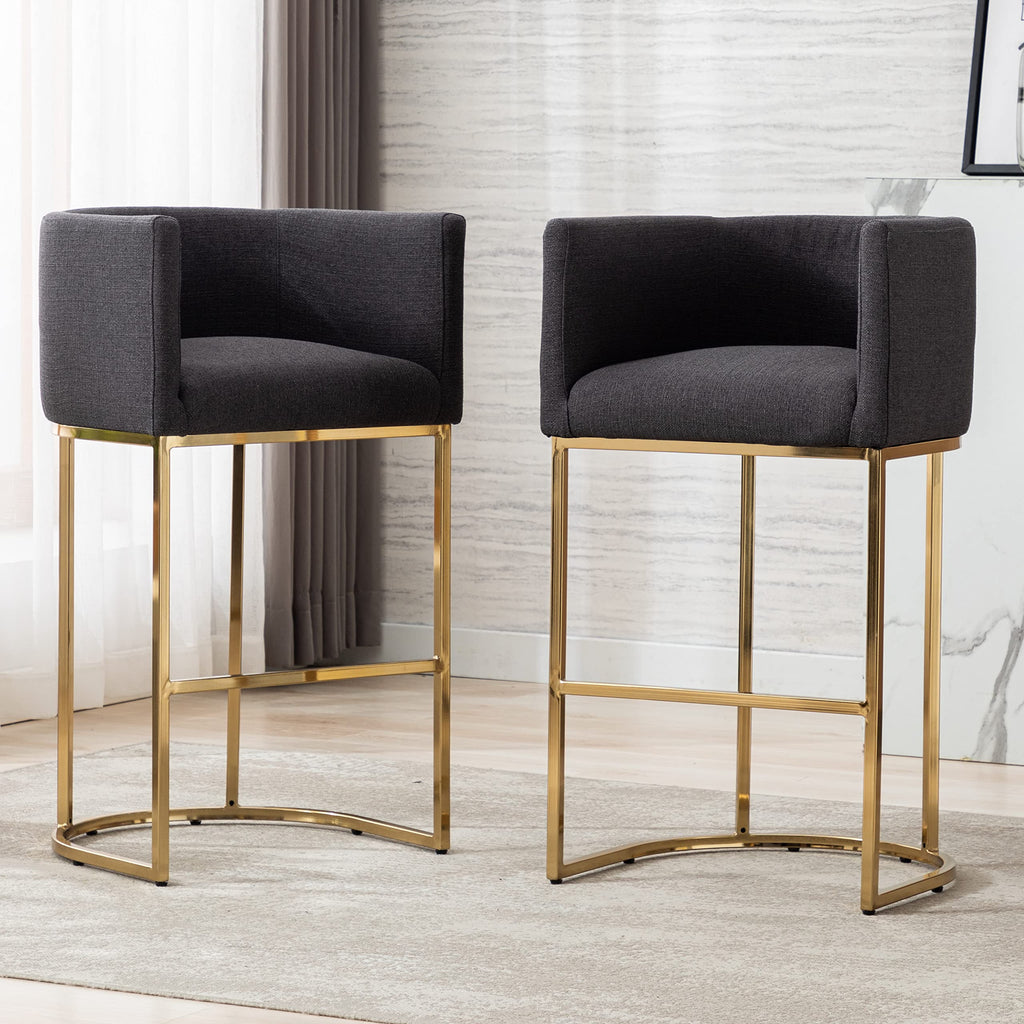 Contemporary Charcoal Linen Bar Stool, 32" Upholstered Fabric Counter Height Barstool Kitchen Counter Island Stool