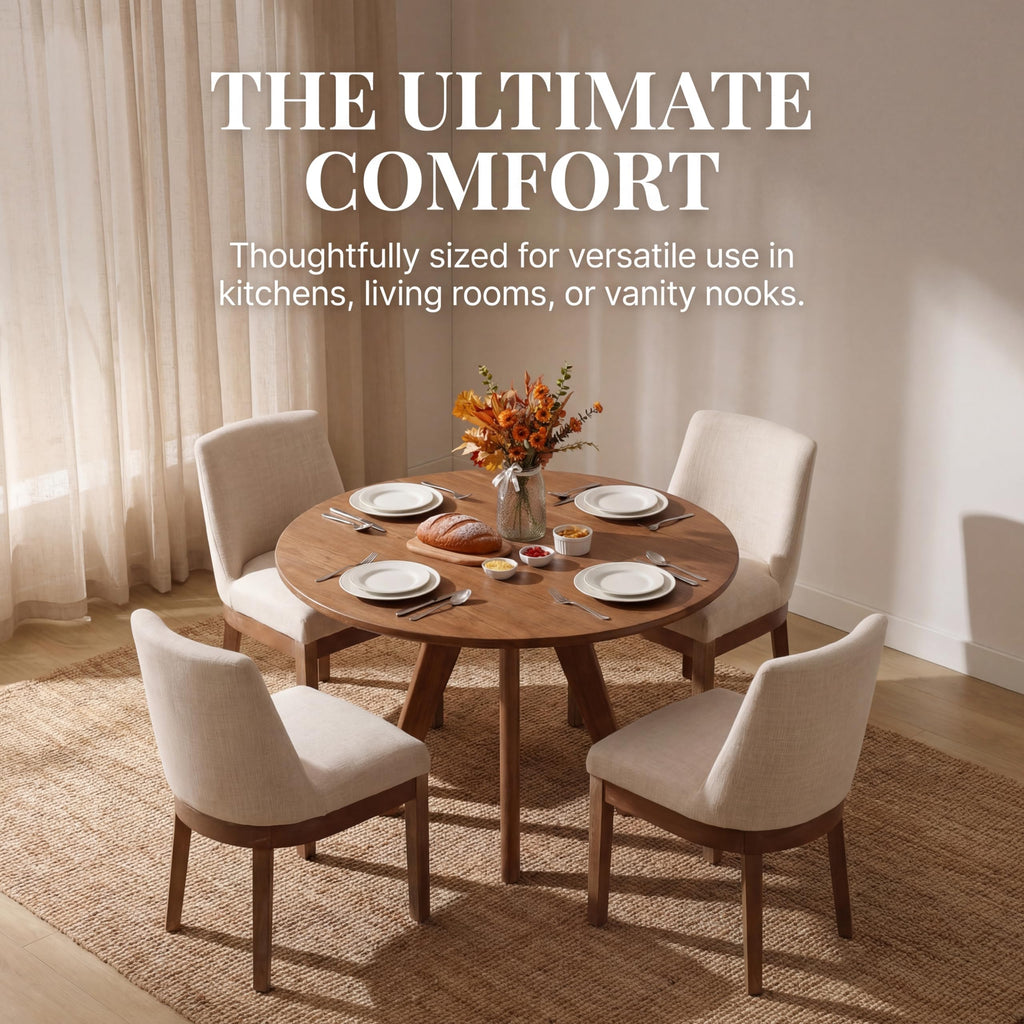 Upholstered Set of 6, Modern Wooden Dining Room Chair with Wood Legs, Linen Fabric Kitchen Chairs Farmhouse Dinner