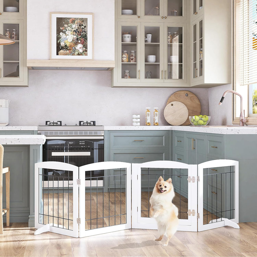 Dog Gate Indoor with Door, Freestanding Pet Gate for Doorway, Stair