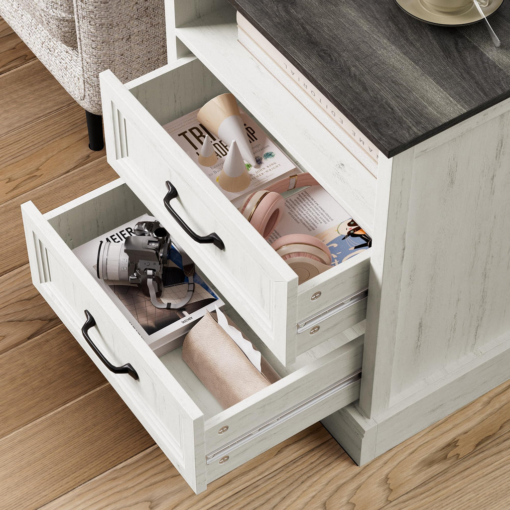 3 Pcs Farmhouse and Nightstand Sets, 6 Drawer & Nightstand Set of 2, Rustic Wooden Chest of Drawers Wide Storage