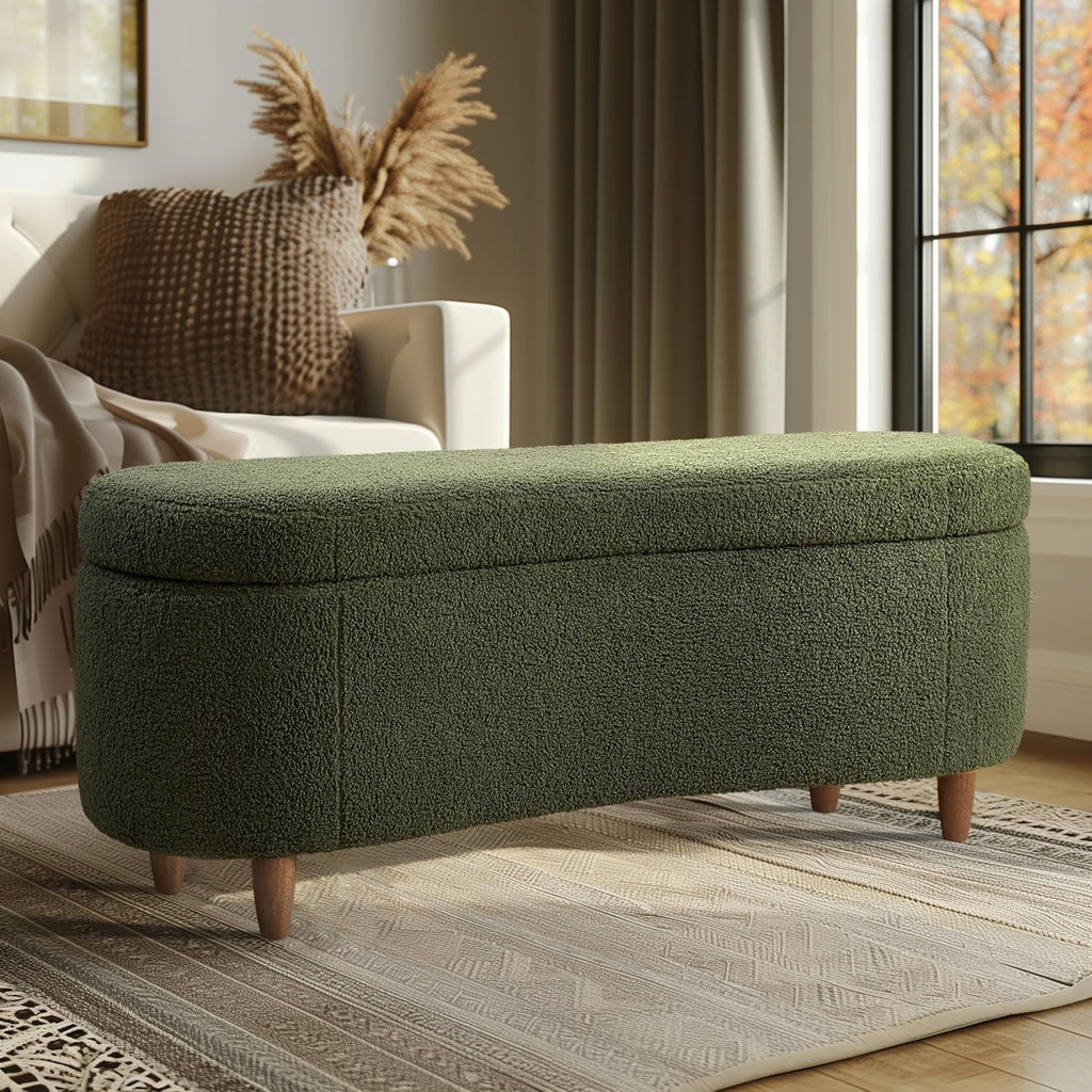 Bailey Boucle-Style Curved Storage Accent Bench