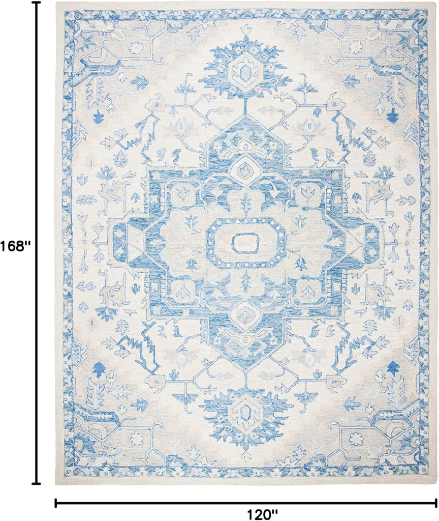 Micro-Loop 10' x 14' IvoryBlue Handmade Shabby Chic Medallion Premium Wool Dining Area Rug
