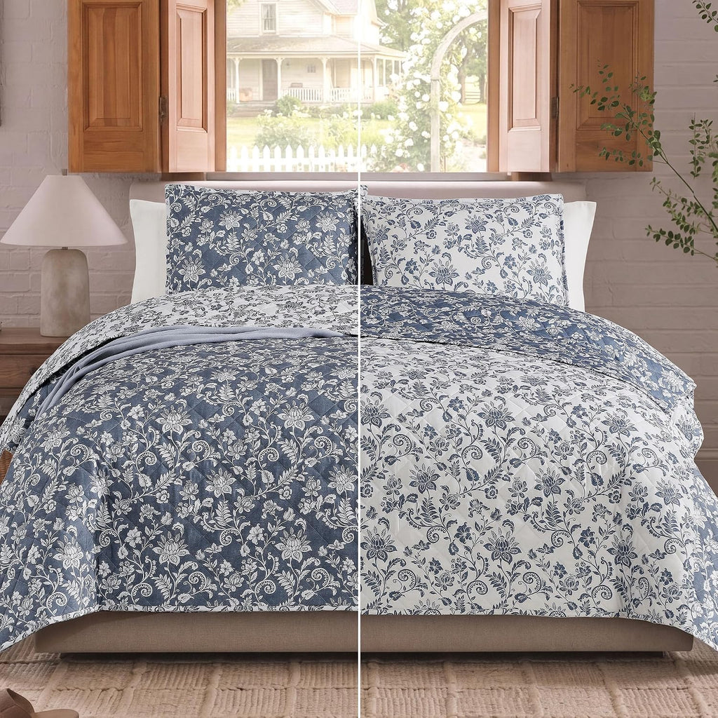 Quilt Set - 2 Pieces Soft Bedding Floral Reversible Coverlet - Set of 2