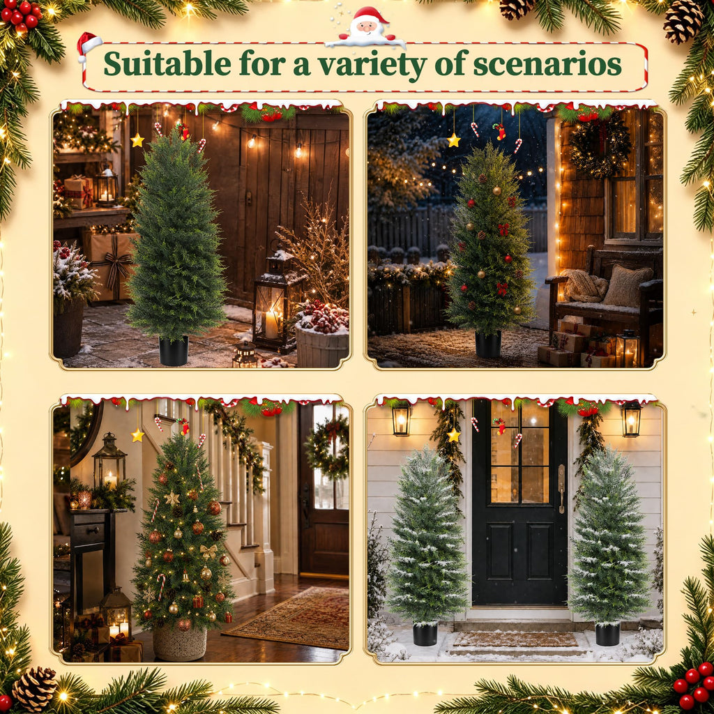 2 Pack 4FT Artificial Topiary Cedar Trees for Outdoor Front Porch
