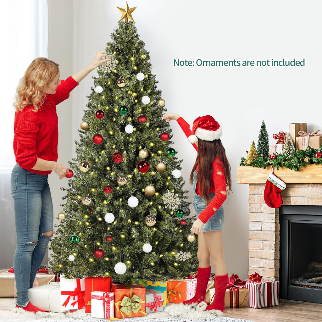 6ft Pre-Lit Christmas Tree, Green Artificial Full Spruce Christmas Tree, Party Decoration w/ 970 Branch Tips, 250