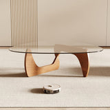 Morden Coffee Table, 42.5" x 28.5" x 16.1" Triangle Tempered Glass Top, Color: Natural Wood
