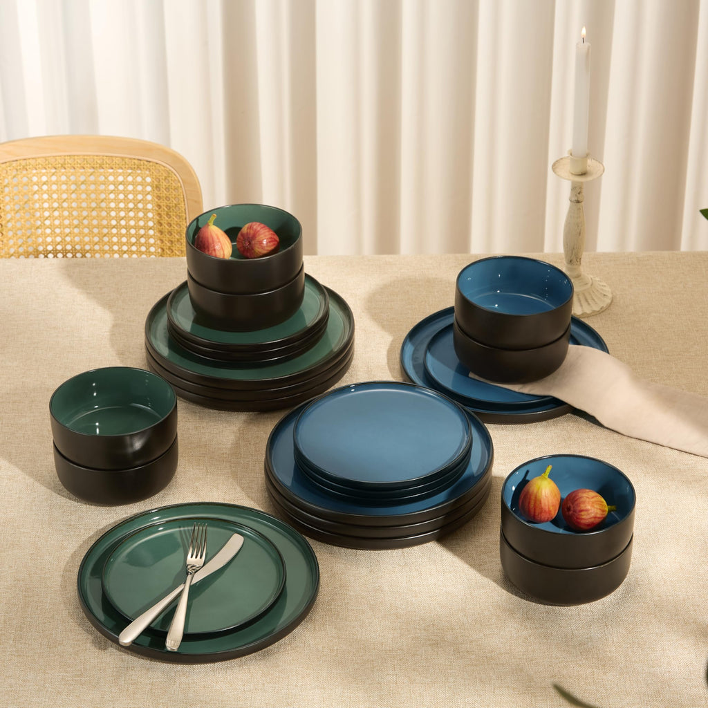 Dinnerware Set, 12 Piece Service for 4, Ceramic 10.5" Dinner Plates, 8.2" Salad Plates and 20 oz Bowls, Stoneware