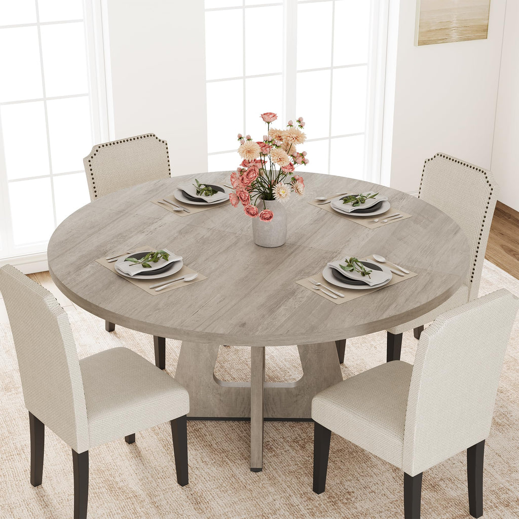 47"-63" Extendable Round Dining Table for 4-8 (Table Only) Gray
