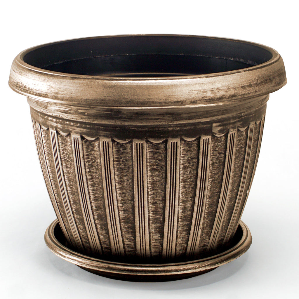 Rustic Flowerpot 12" Planter, Set of 2 Pots and 2 Saucers (4 Pieces) for Garden Patio Office Ornaments Home Décor