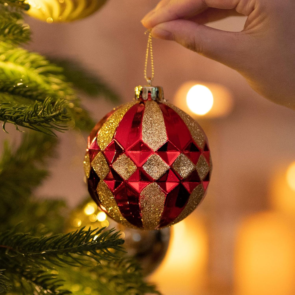 Christmas Tree Decorations Set, 16ct Red and Gold Shatterproof Christmas Ball Ornaments Bulk, 3.15 Inches Luxury