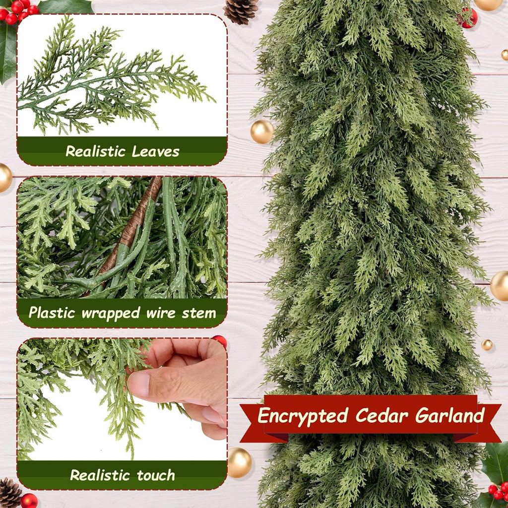 9FT Christmas Artificial Cedar Garland for Mantel