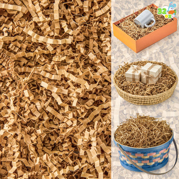 2 LB Easter Gift Wrap Crinkle Filler Paper, Pure Brown Paper Grass, 32oz Shred Raffia Crinkle Cut for Wedding Basket
