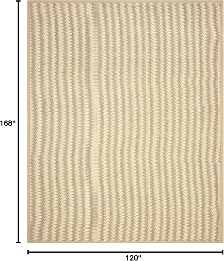 Area Rug 10x14 - Natural Fiber - Large - Beige, Sisal & Wool, Woven Design with Border