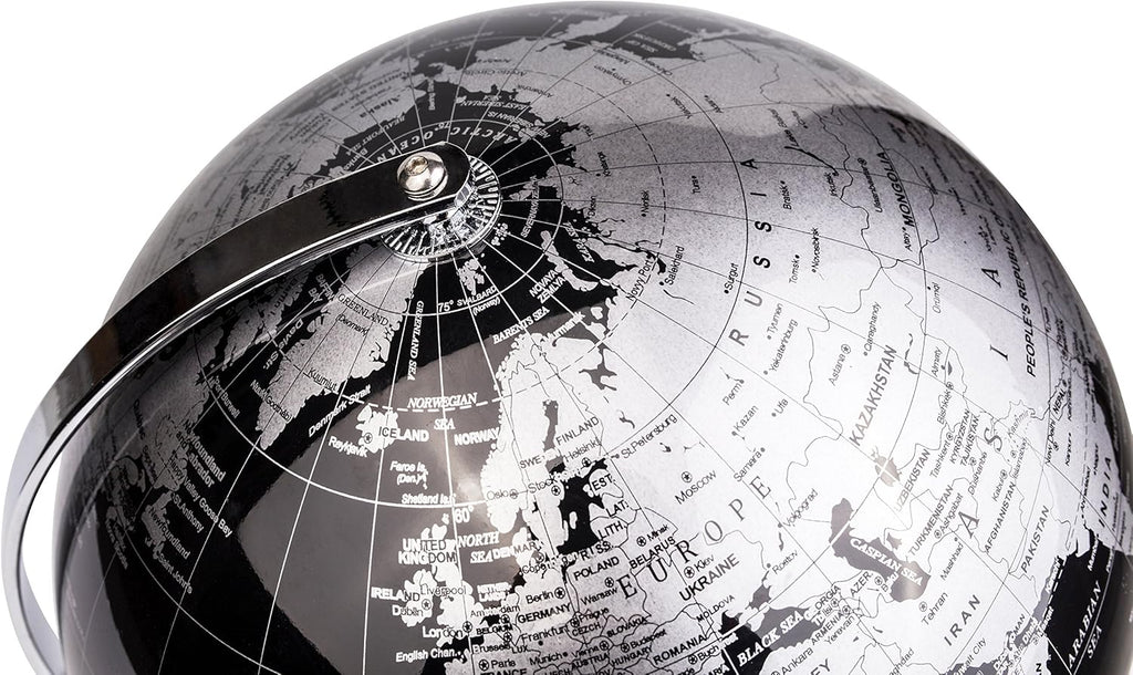 Metallic World Globe Black - Educational/Geographic/Modern Desktop Decoration - Stainless Steel Arc and Base/Earth