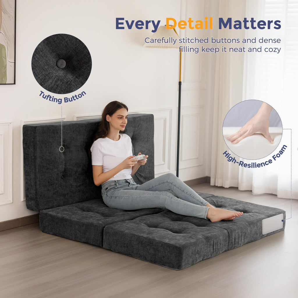 6" Folding Sofa Bed for Floor, Tufted Tri-Fold Floor Mattress