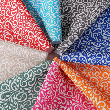 Waterproof Canvas Fabric Heavy Duty Floral Vine Pattern, 2 Colour Seamless Decortaive Design, Thick Outdoor