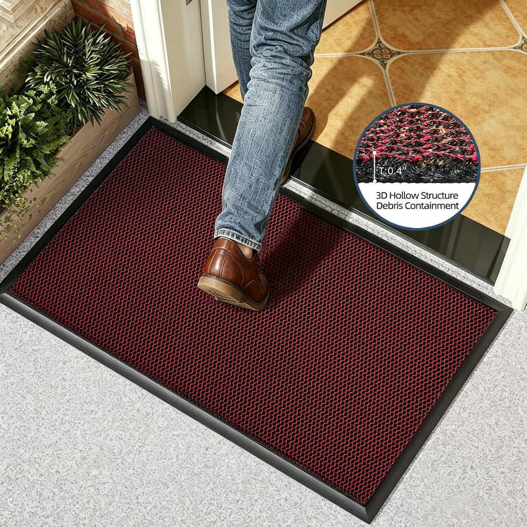 Front Door Mat Outside Entrance,Heavy Duty Rubber Door Mat,Non Slip Dirt Trapper Welcome Mat for Indoor Outdoor